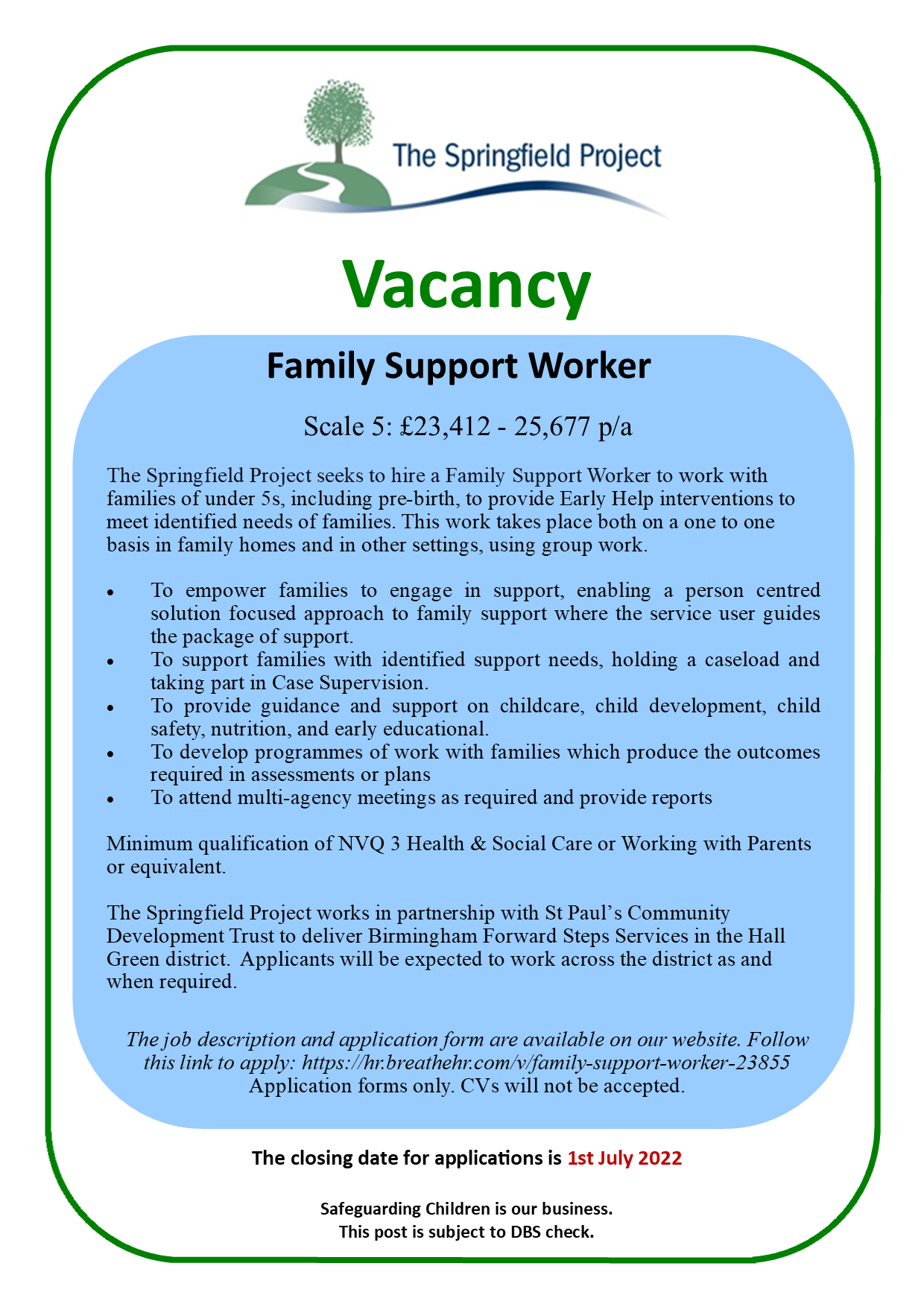 Family Support Worker The Springfield Project