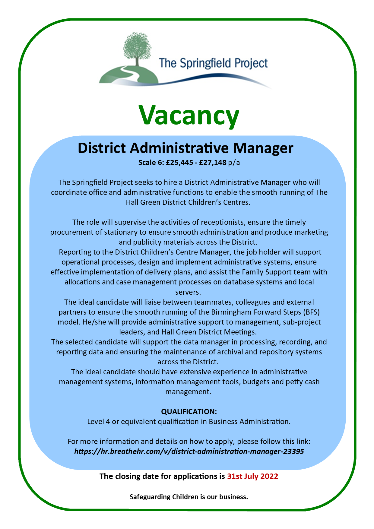 District Administrative Manager The Springfield Project