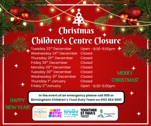 Christmas Closure at Springfield Children's Centre and Hall Green Family Hub The Springfield Project